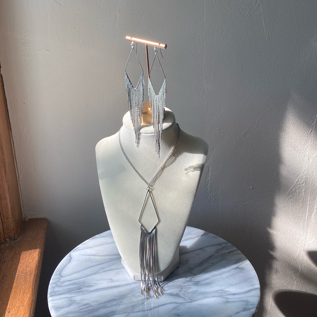Silver Tone Earring And Necklace Set